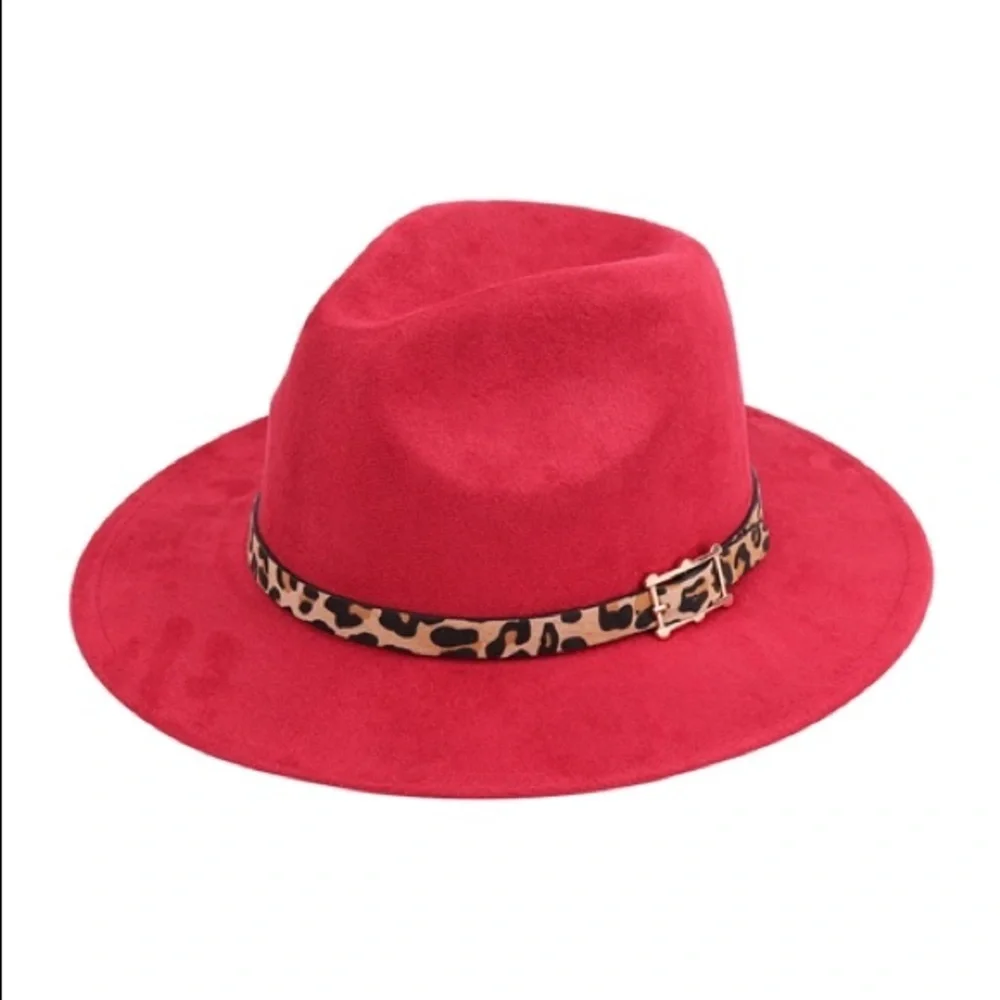 NEW BURGUNDY FASHION BRIM HAT LEOPARD ACCENT